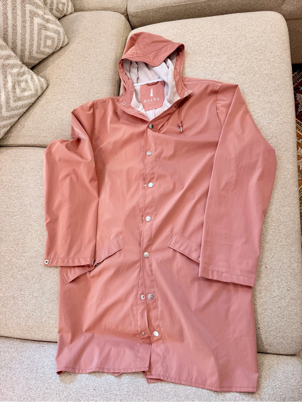 Rains Women's Dusty Rose Hooded Trench Raincoat